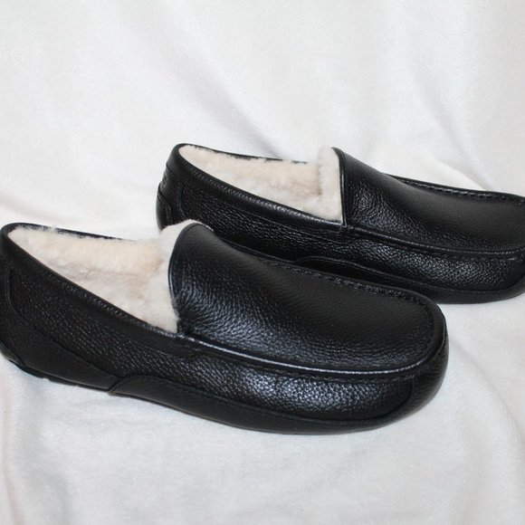 NIB ASCOT‎ MEN'S LEATHER SHEARLING LINED SLIPPERS BLACK - Picture 7 of 8